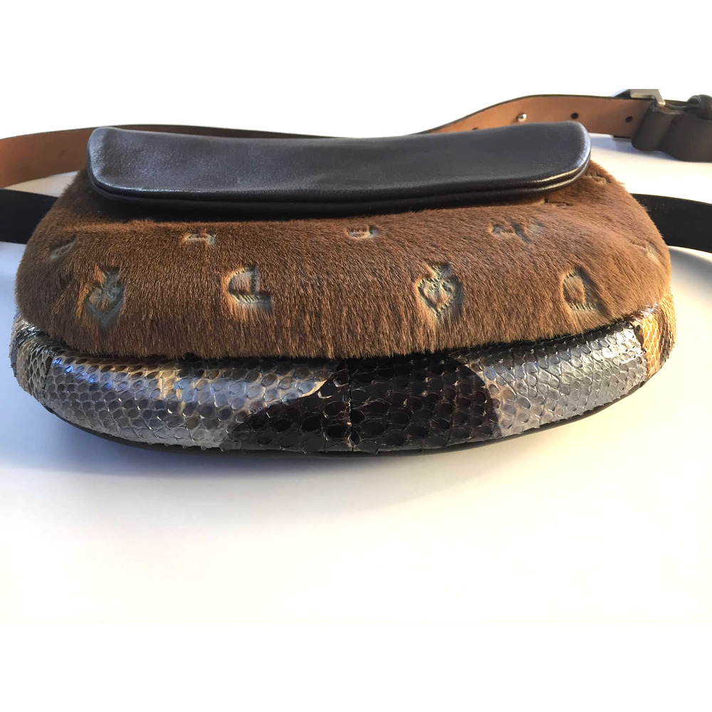 Y2K Byblos Belt Bag Haircalf Leather Snakeskin Print Flap Vintage Designer Italy - Picture 4 of 16